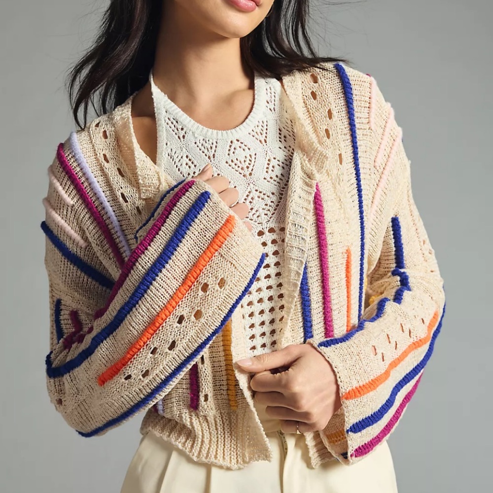 Anthropologie Pilcro Multicolored Stripe Open Front Lightweight Cardigan One Sz